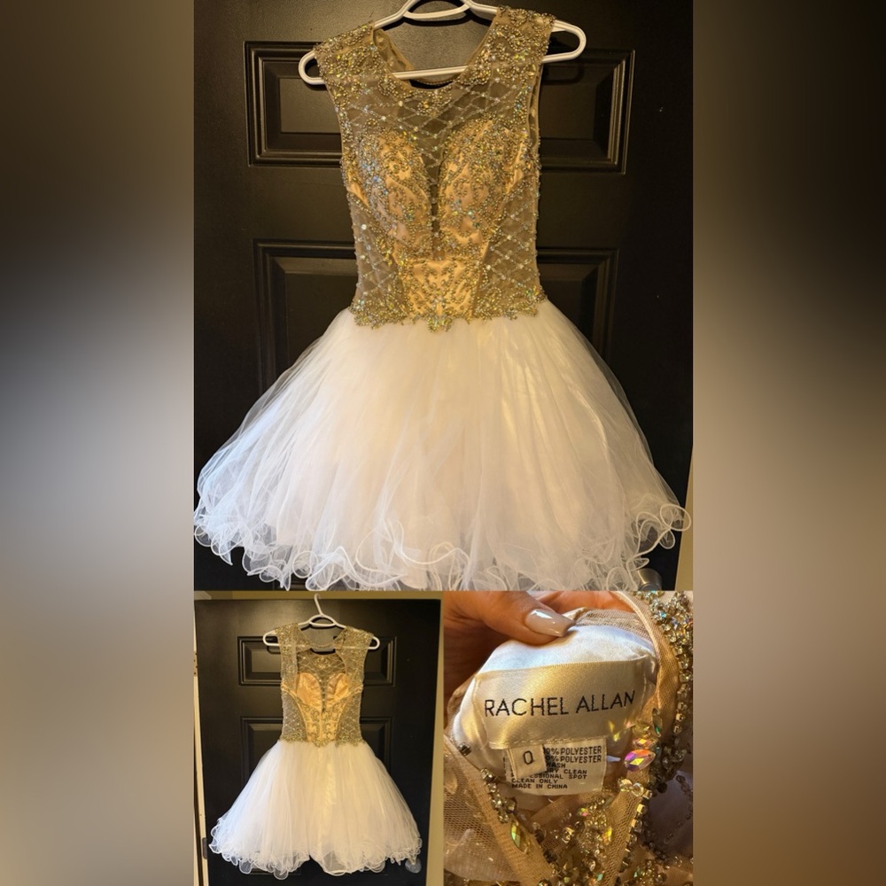 Rachel Allan Gold and White Prom Dress